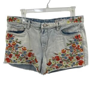 BLANKNYC Shorts WMNS 30 Hiker Light Wash Denim Raw Hem Embroidered Flower Boho